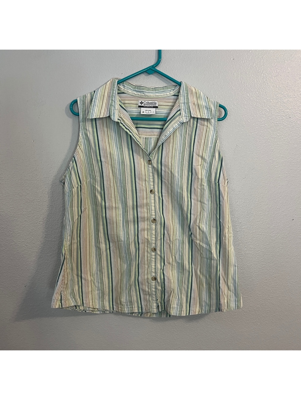 Columbia Womens 1X Sleeveless Button Down Shirt Striped Outdoor Y2K Plus Size